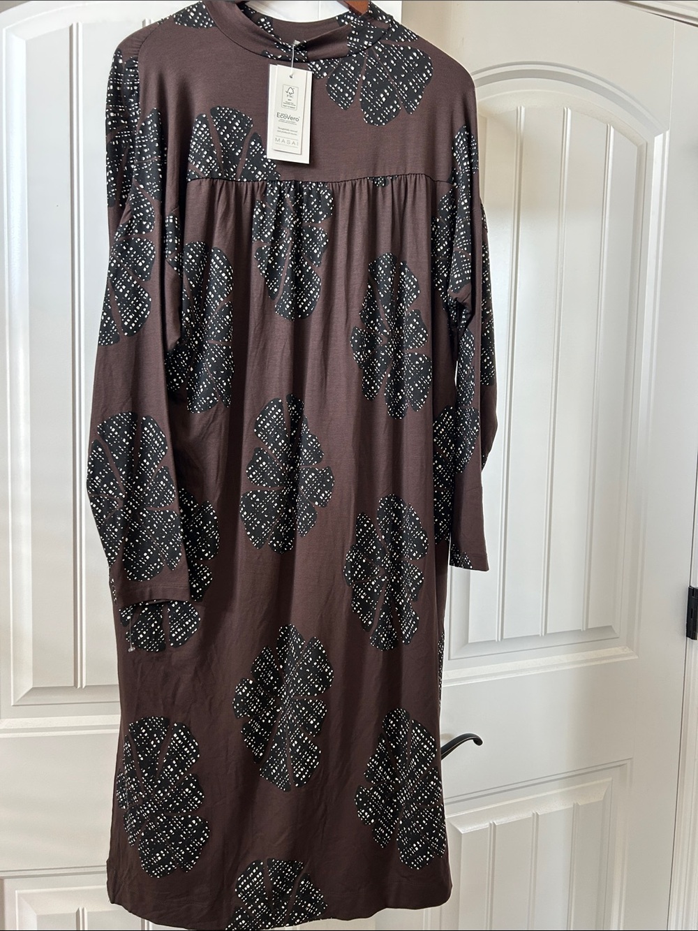 Long Brown Floral-Print Long Sleeve Women's Dress